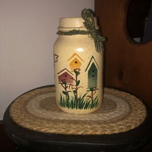 Birdhouse painted quart jar